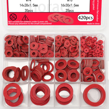 420 Red Steel Paper Washers - M2-M16 Paper Washers, Red Paper Gaskets, Insulating Fiber Flat Washers for Bolt Tightening.