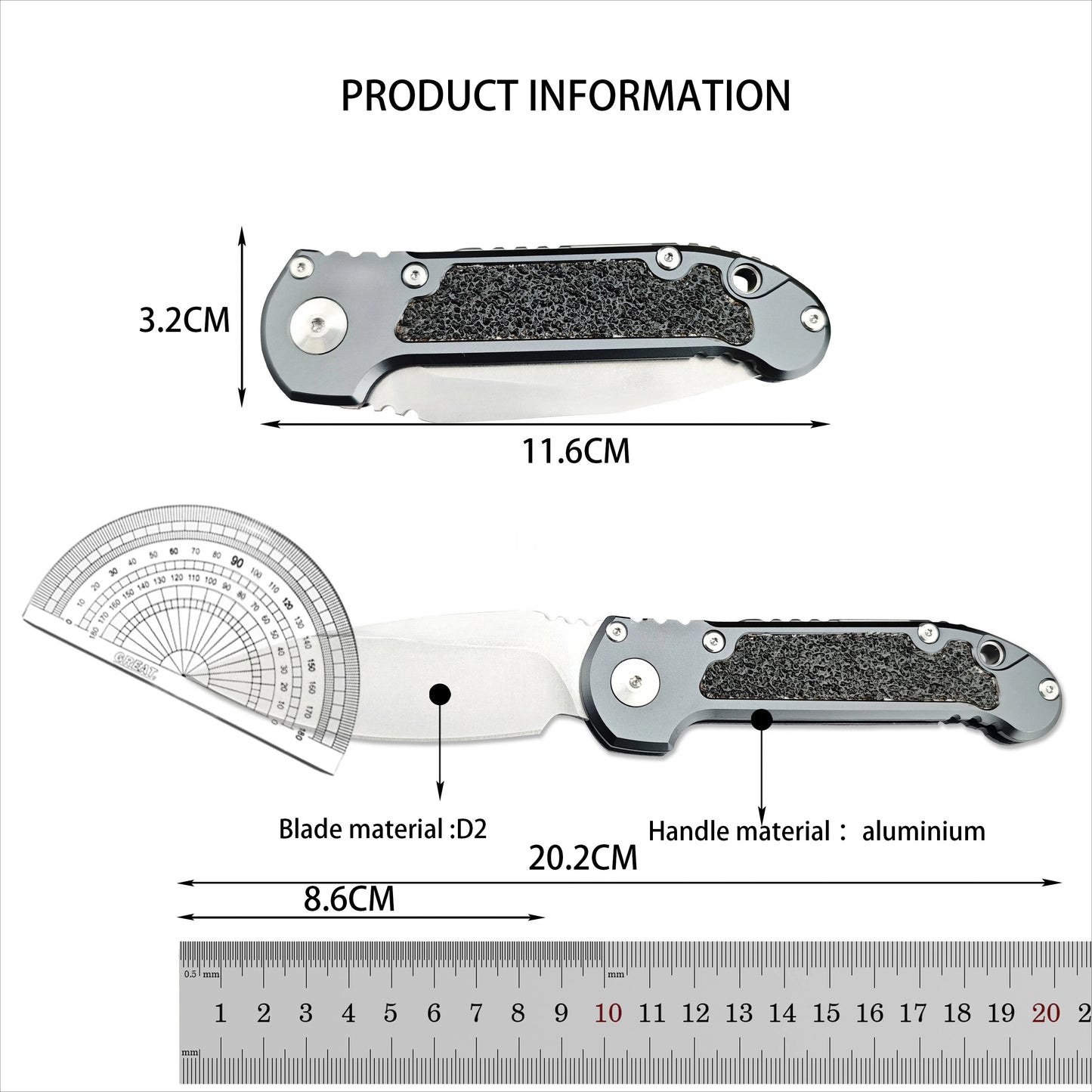 EDC Portable Folding Knife D2 Blade Aluminum Handle Closes Nicely Daily Box Opening Outdoor Hiking Camping Fishing Mountain Climbing Survival Rescue Multi‑functional High Hardness Wear‑resistant Tool