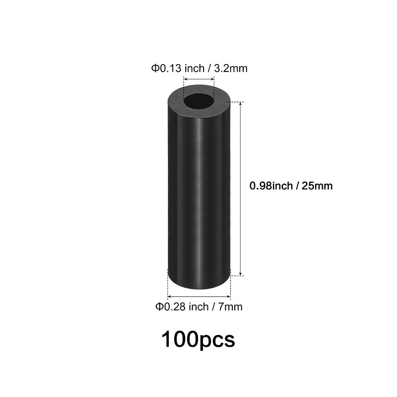 50-250 Pcs, Black Nylon Washers, 3.2mm ID 7mm OD 2-35mm Length Round Plastic Spacer Washer Standoff Non-Threaded for M3 Screws