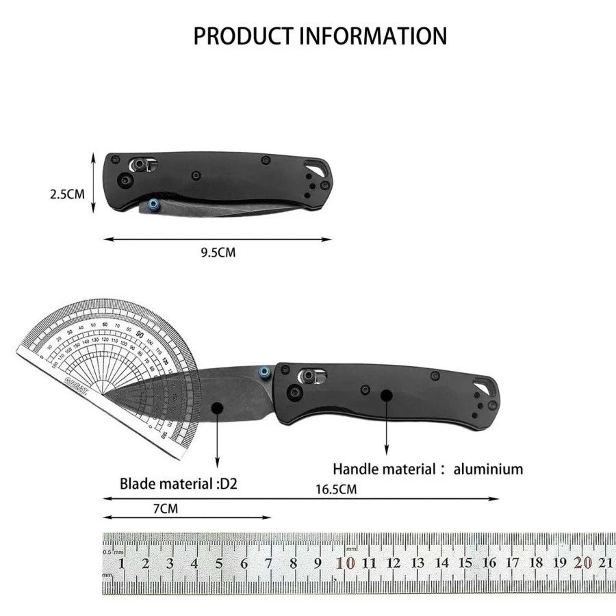 533BK-2 Mini Bugout Folding Knife D2 Blade Aluminum Outdoor Camping and Home Use Multi-functional Knife Practical Cutting Knife