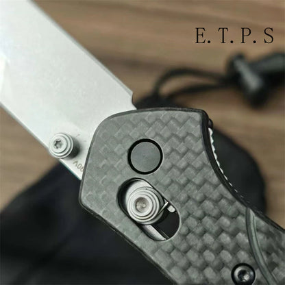 Carbon Fiber Handle Quick-Open Folding Knife Tanto Blade V-Ground & Thumb Studs - EDC Pocket Knife for Camping Fishing Survival