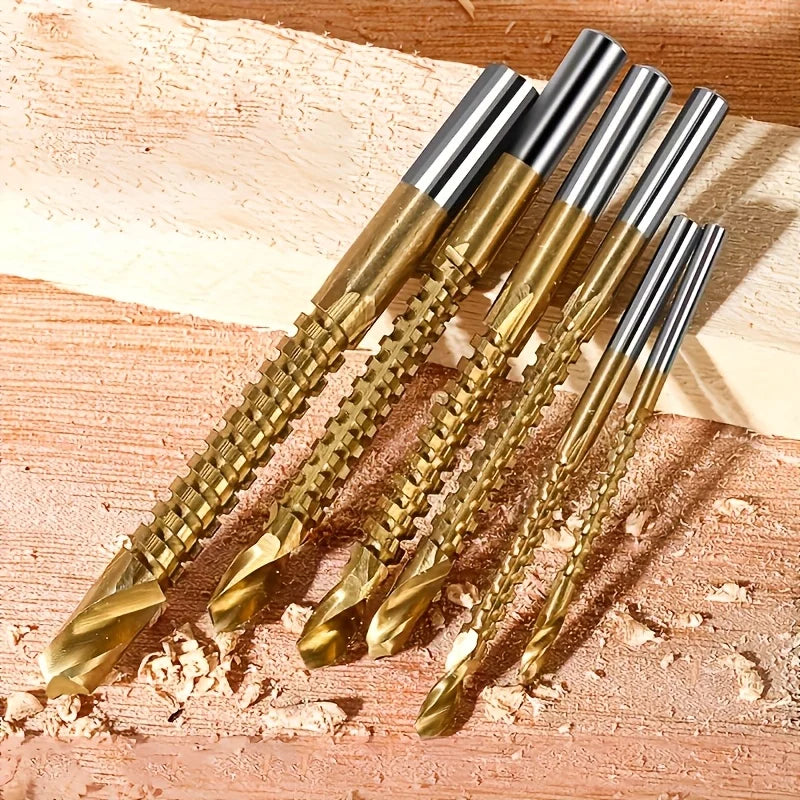 HSS Twist Drill Bits Set Titanium Coated Drill Bit 3-6mm Serrated Grooving Spiral Jagged Saw Drill Bit Composite Drill Bits