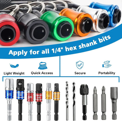 12PCS Bit Holders 1/4 Socket,Screwdriver Bit Holder for Impact Driver Drill Bit Keychain Extension Bar Quick Release Easy Change