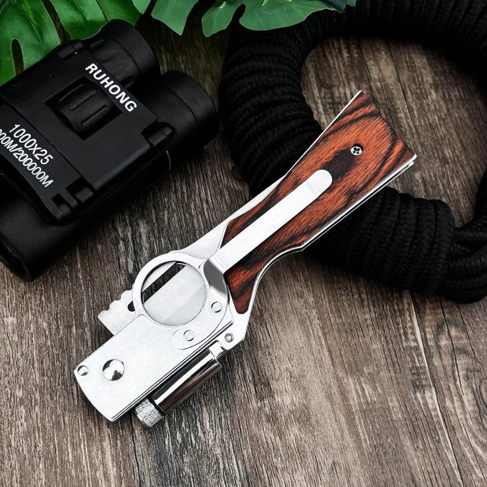 Multifunctional Folding Knife with LED Light 5Cr13Mov Blade Color Wood Handle Equipped with Pocket Clip Outdoor Hiking Portable Tool