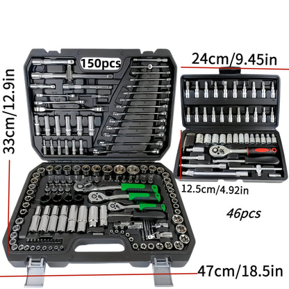 150/46pcs Auto Mechanical Repair Tool Set, Multifunctional with Socket, Wrench And Ratchet Set, Auto Repair, Mechanical Toolkit