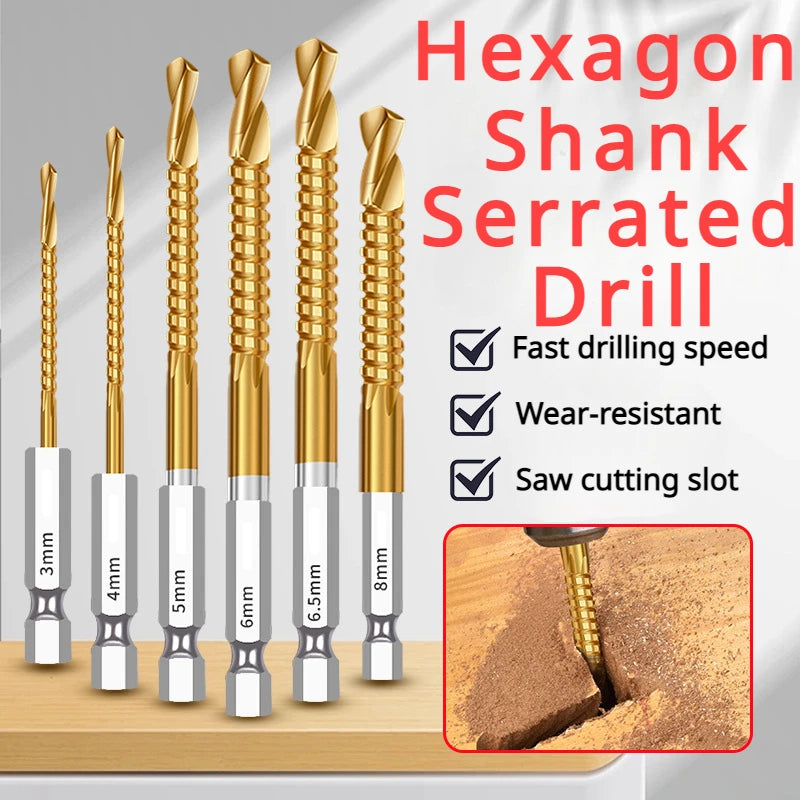 3/6Pcs Wood Drill Bits 6.5mm 6mm 8mm High Speed Steel