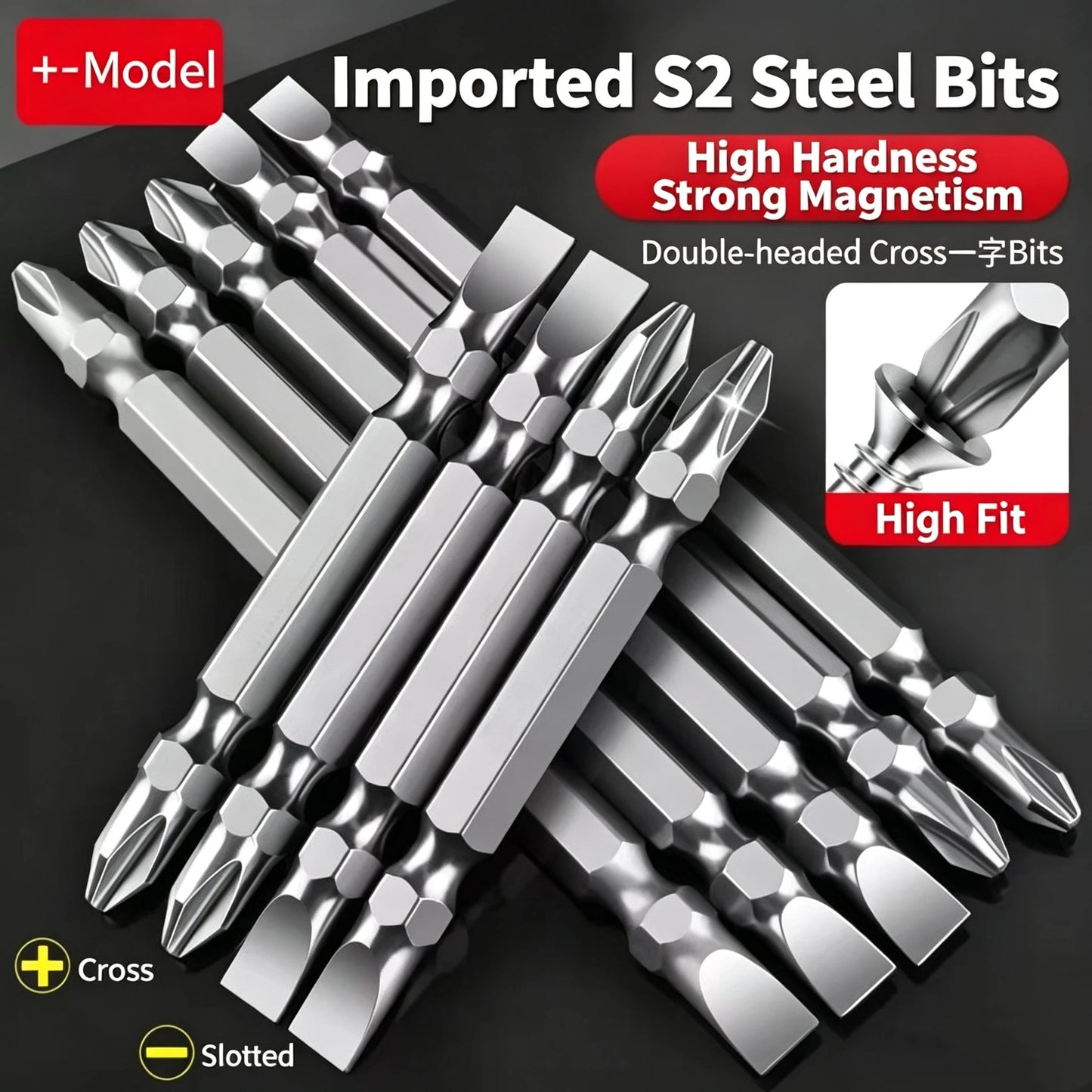 Premium S2 Alloy Steel 2-in-1 Screwdriver Bits High Hardness Strong Magnetic Cross Slotted Bit Set for Home & Car Repair