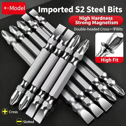 Premium S2 Alloy Steel 2-in-1 Screwdriver Bits High Hardness Strong Magnetic Cross Slotted Bit Set for Home & Car Repair