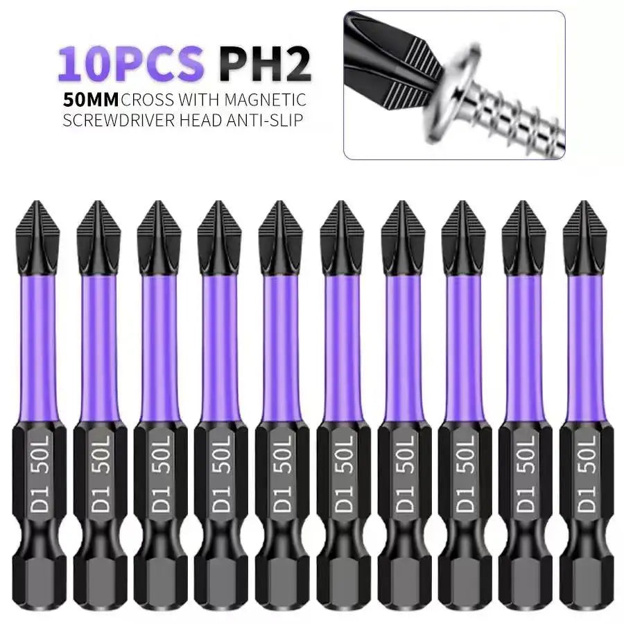 5/12Pcs Magnetic Screwdriver Bits Set Non-slip Shockproof Phillips Impact Hex Shank Alloy Steel for Power Tools