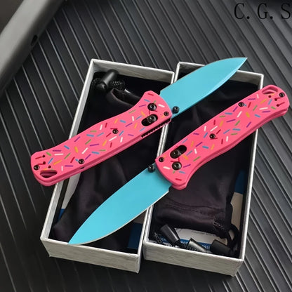 BM 535 Bugout Donut Pink Aluminum Bearing Folding Knife Multifunctional Portable Outdoor Camping Hunting Fishing EDC Tools