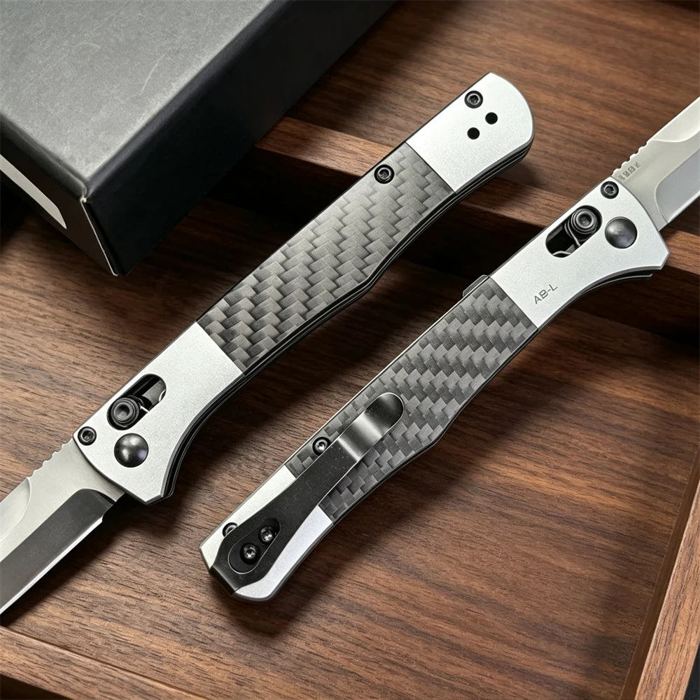 BM 4170BK AXIS Lock Pocket Tool Fact Folding Knife 3.95" S90V Black DLC Spear Point Blade, Aluminum Handles with Carbon Fiber Inlays for Outdoor Camping Hunting Tactical Knives