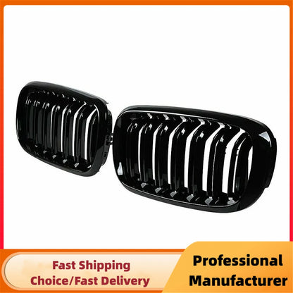 For BMW F15 F16 X5 X6 F85 F86 2014-2018 Front Bumper Kidney Racing Grille Glossy Black Car Double Slat Grill