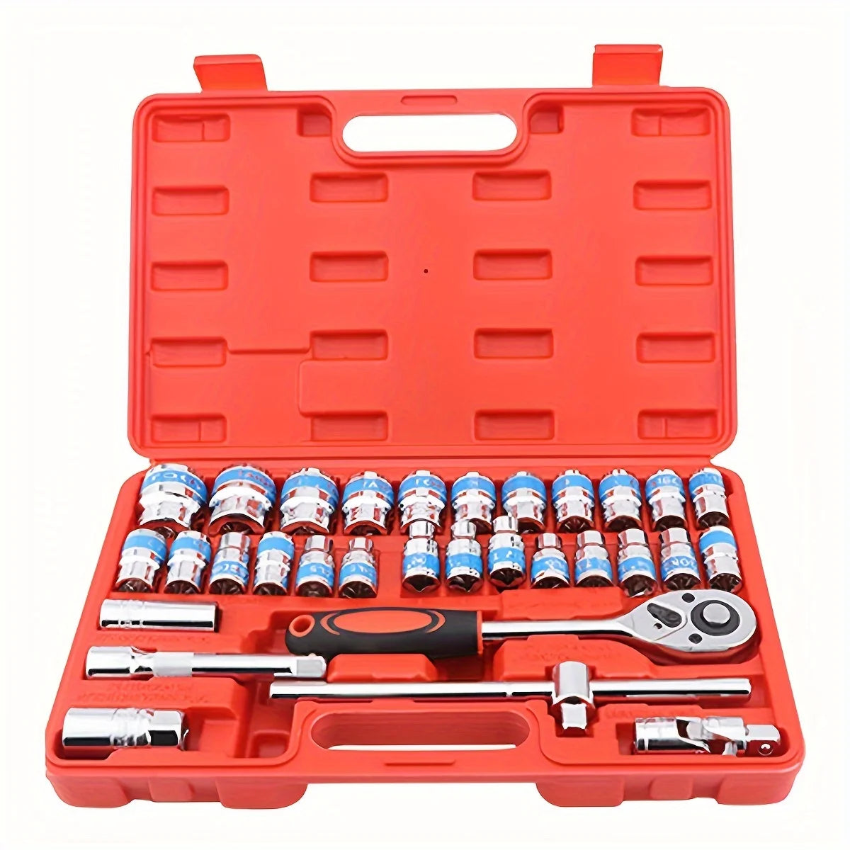 32 Pcs Mechanics Tool Set and Socket Set, 1/2"  Drive Deep and Standard Sockets, Ratchet Wrench Set, Mechanic Tool Kits
