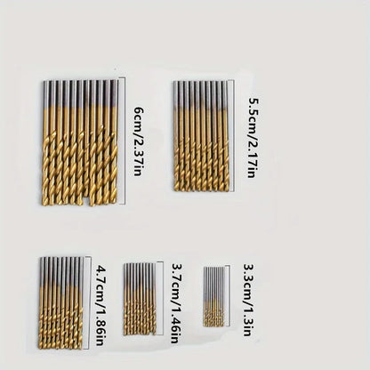 50pcs Titanium Coated High Speed Steel Drill Bits - High Quality 135° Point, Suitable for DIY Handcraft, Woodworking