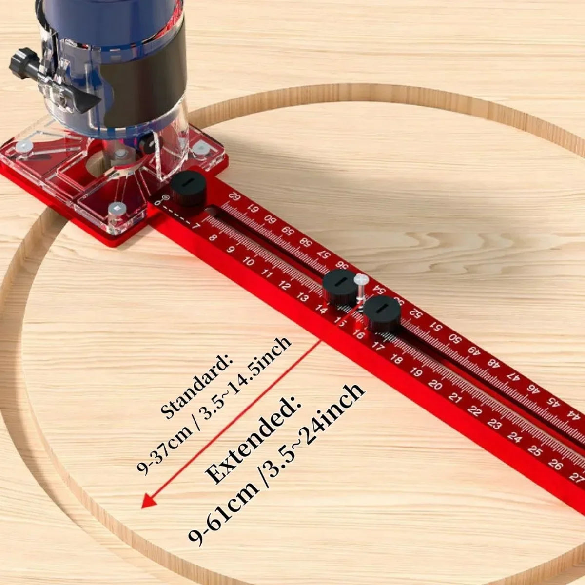 3-in-1 Aluminum Router Guide Jig, Adjustable Circle Cutting Tool for Woodworking, Multifunction Template for Cabinet Hardware