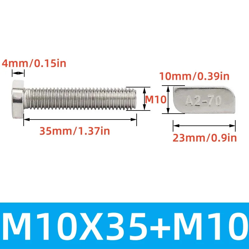 M8/M10 T-Bolt Kit 304 Stainless Steel (A2-70) - T-Screws Locking Tooth Flange Nuts - for Solar Panel Mounting PV Rails Greenhous
