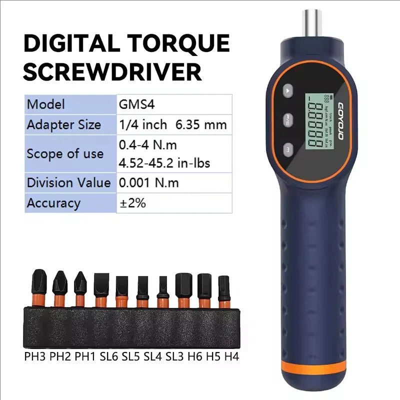 Digital Torque Screwdriver 7.08–70.8 In-lb / 0.8–8 Nm, 1/4' Adjustable Torque Screwdriver Set for Electronics, and Mounting