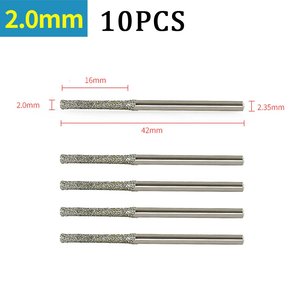 7/10PCS 0.8/1/1.2/1.5/1.8/2/2.5mm Diamond Coated Drill Bits with 2.35mm Shank Glass Jade Amber Jewelry Diamond Drill Bit