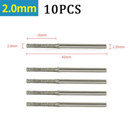 7/10PCS 0.8/1/1.2/1.5/1.8/2/2.5mm Diamond Coated Drill Bits with 2.35mm Shank Glass Jade Amber Jewelry Diamond Drill Bit