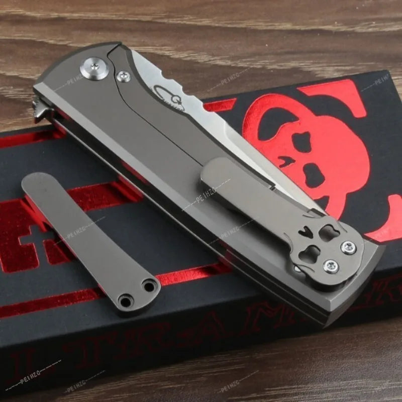 D2 Steel Folding EDC Pocket Knife 3.54 Inch Polished Blade Solid Titanium Alloy Handle 8.15 Inch Overall Length 4.61 Inch Compact Fold Size Lightweight Utility Knife with Pocket Clip for Camping Bushcraft Daily Outdoor Carry