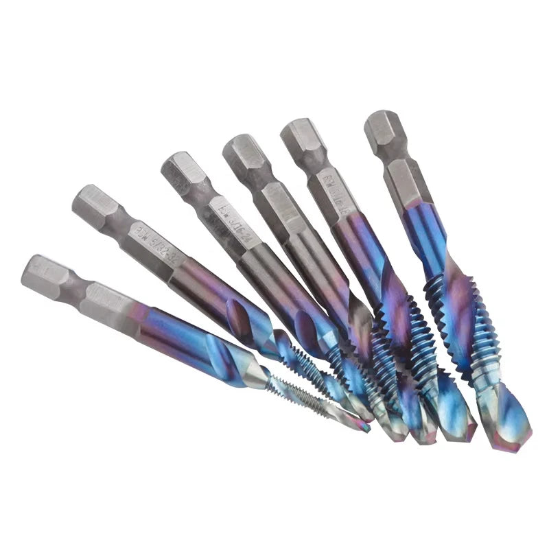 M3 M4 M5 M6 M8 M10 Tap Drill Titanium Plated Hex Shank HSS Screw Machine Compound Hand Tools Metric Thread Tap Drill Bits Set