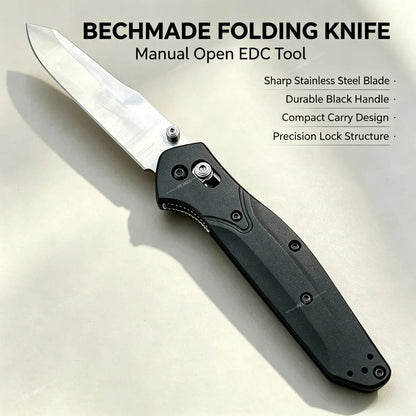 BM 940 Black Folding Knife with D2 Blade, Nylon Fiber Handle. Essential for Outdoor Camping. Compact Design, Precise and Durable. Ideal Gift for Men.
