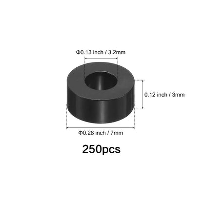 50-250 Pcs, Black Nylon Washers, 3.2mm ID 7mm OD 2-35mm Length Round Plastic Spacer Washer Standoff Non-Threaded for M3 Screws