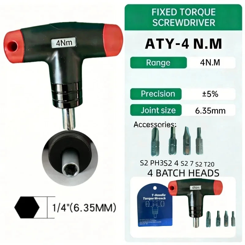 1-6Nm T-Handle Preset Torque Wrench Screwdriver Tool Compatible with Standard 1/4" Hex Bits 2Nm 4Nm 6Nm Safe and Fast Hex