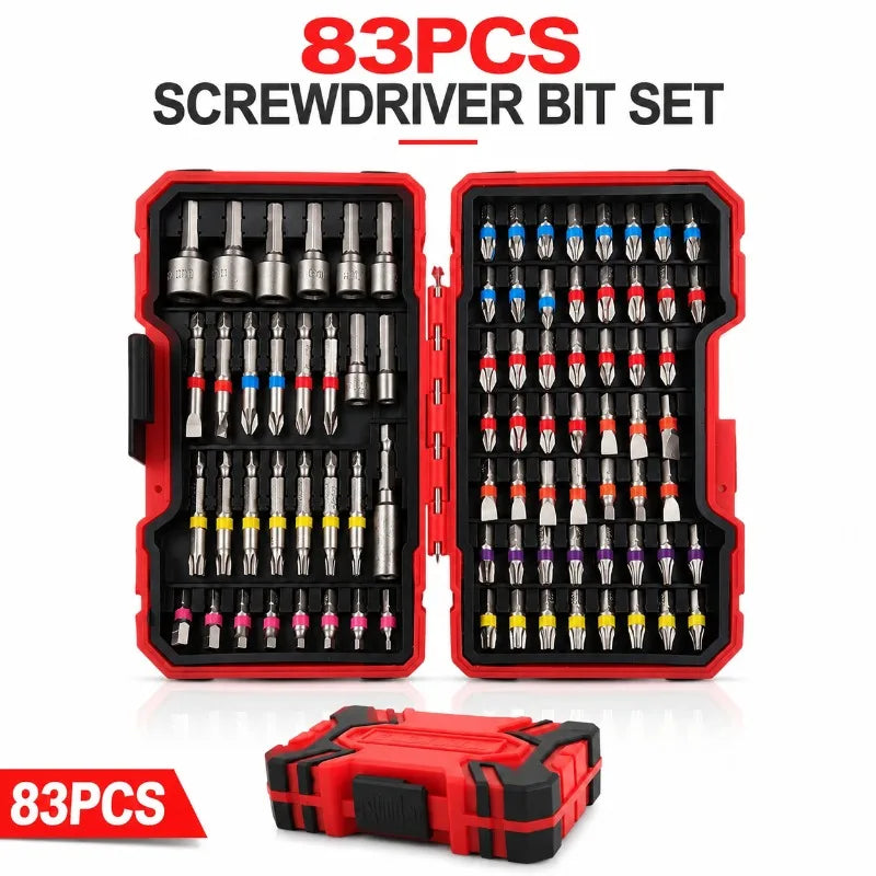 83Pcs S2 Steel Screwdriver Bit Set Impact Drill Magnetic Nut Driver Cross Slotted Square Star Hex Torx Bits with Storage Case
