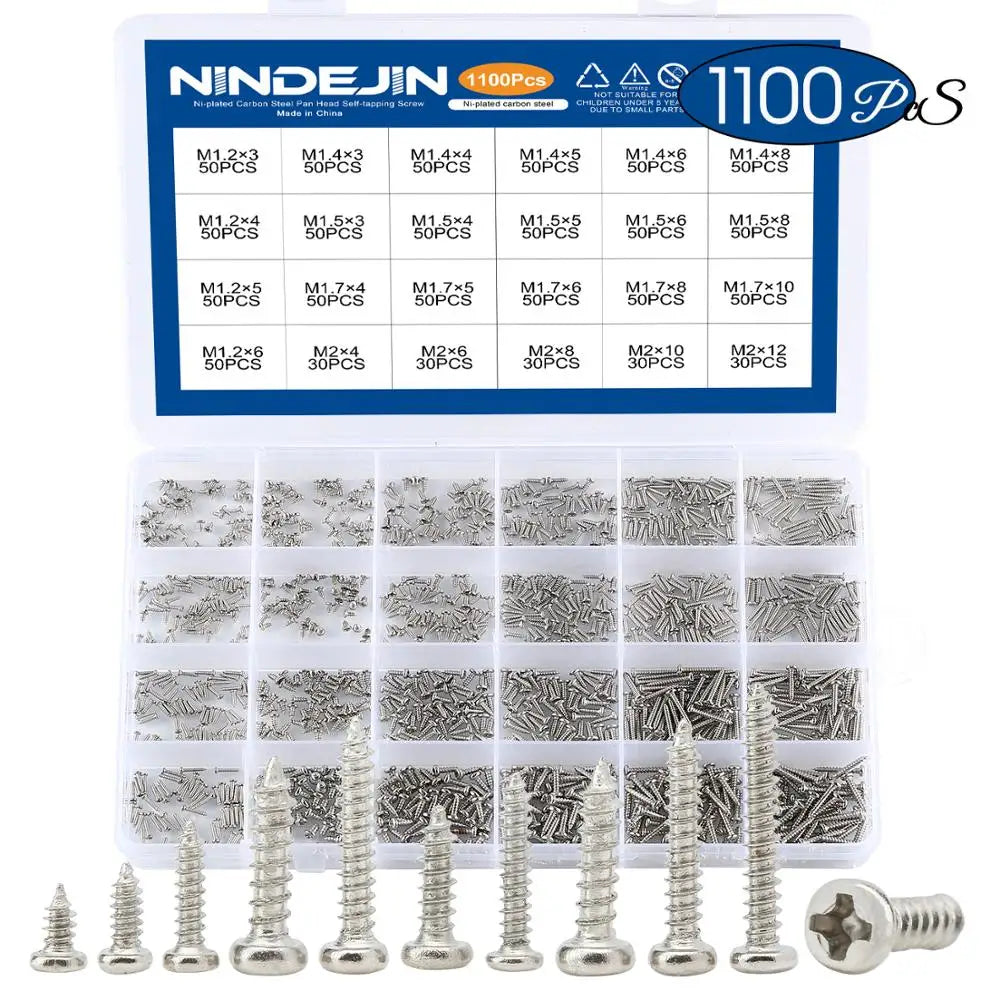 1100pcs Round Pan Head Tapping Screws Set M1.2 M1.4 M1.5 M1.7 M2  Mini Screw laptop computer screw Phillips Screw kit