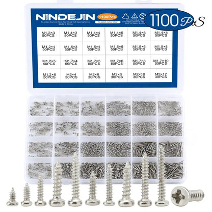 1100pcs Round Pan Head Tapping Screws Set M1.2 M1.4 M1.5 M1.7 M2  Mini Screw laptop computer screw Phillips Screw kit