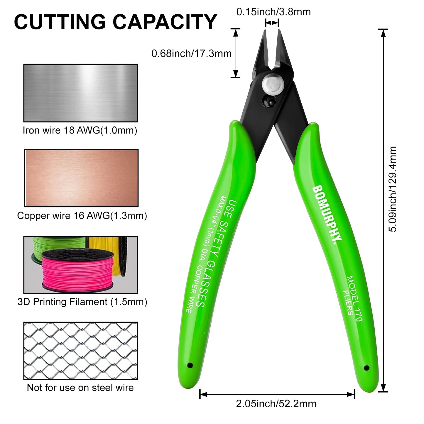 170 Diagonal Cutters Green Handle Mini Wire Cutting Pliers for Hand Tools DIY