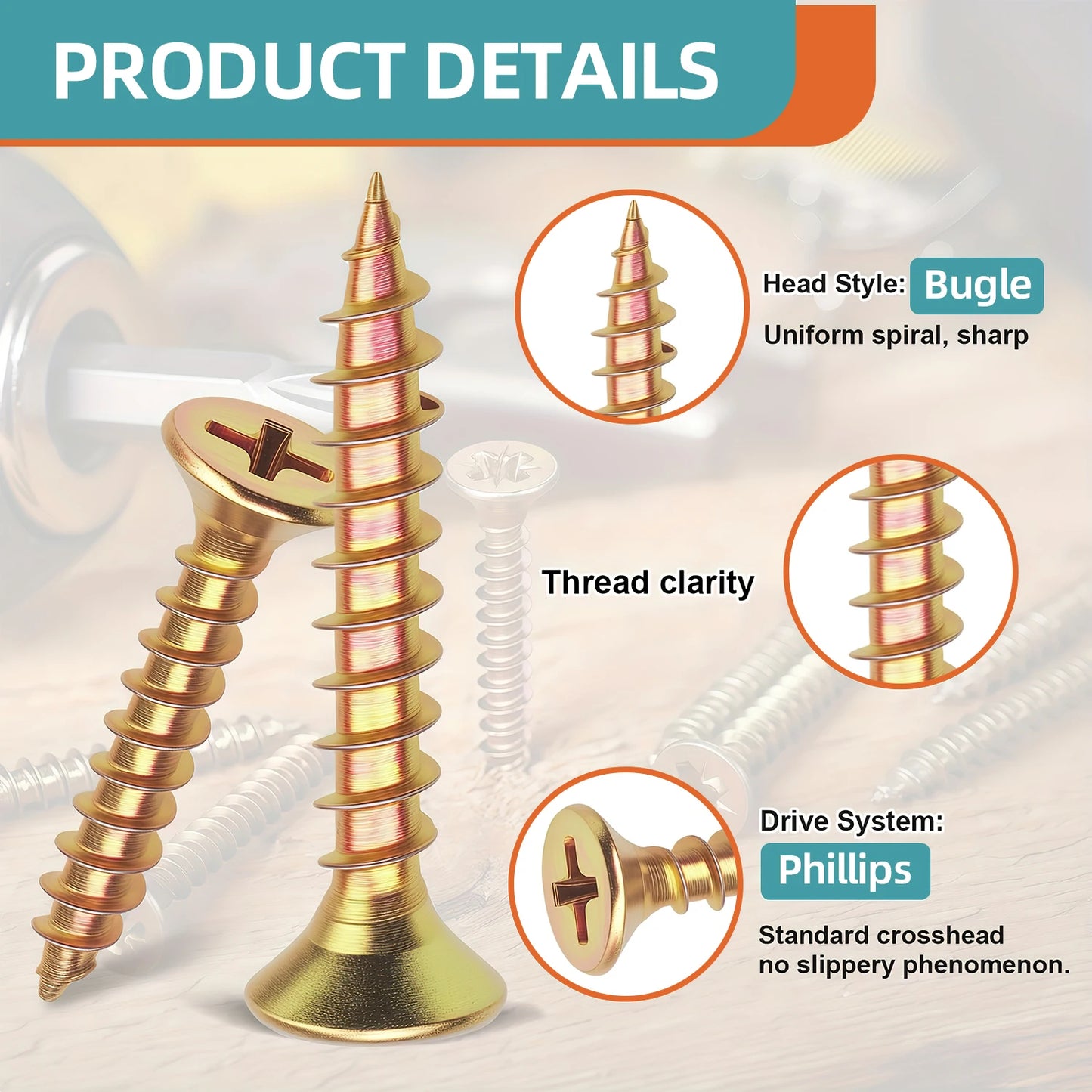 1350pcs Carbon Steel Phillips Wood Screws Assortment Kit, Flat-Head And Phillips Designs, Common Sizes M3.5/M4/M5/#8, Heavy Duty Self-Tapping Fasteners with Anti-Slip Matching Wrench, Sturdy Double Layer Storage Box, Hardware Supplies for Woodworking