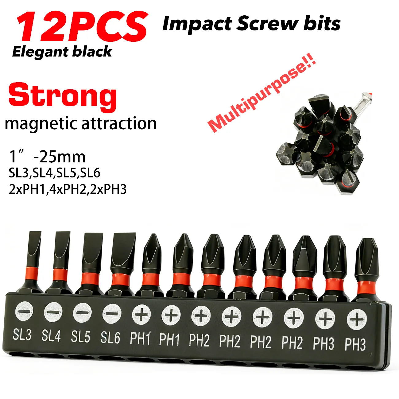 S2 High-Hardness Alloy Steel Impact-Resistant Screwdriver Bits, 12/24 Pieces Phillips and Flathead Dual-Purpose Bit Set, 25Mm/50Mm Dual-Length Torque Bits, Universal Screwdriver Bits for Electric Drills