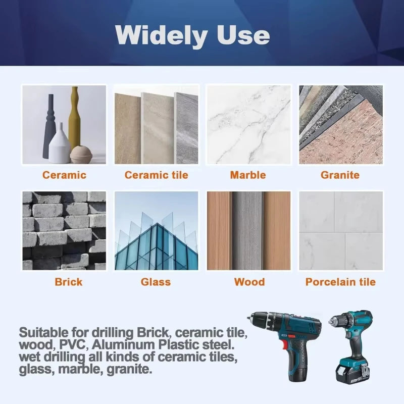 Dry Drill Core Bit Set, Spiral Groove, Hex Shank, Brazed Drill Bit, Hole Saw, Ceramic Tile, Granite, Marble Hole, 6 Pcs