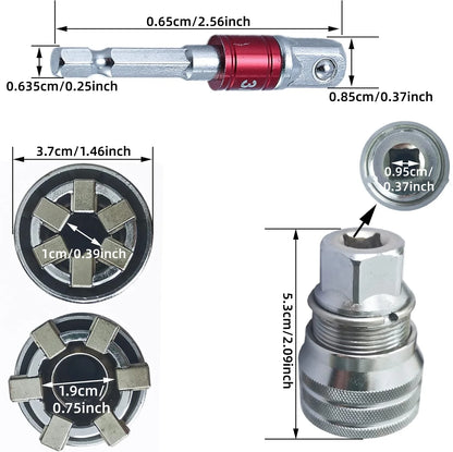 Universal Socket Tool 10-19mm (3/8"-3/4") with 3/8" Drill Adapter, Pass-Thru Socket Set for Mechanical Repair