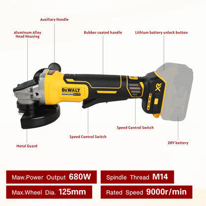 DEWALT DCG405 125mm Flat Head Angle Grinder 18V Brushless Bare Tool for Metal Cutting Wood Grinding