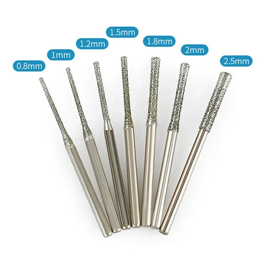 7/10PCS 0.8/1/1.2/1.5/1.8/2/2.5mm Diamond Coated Drill Bits with 2.35mm Shank Glass Jade Amber Jewelry Diamond Drill Bit