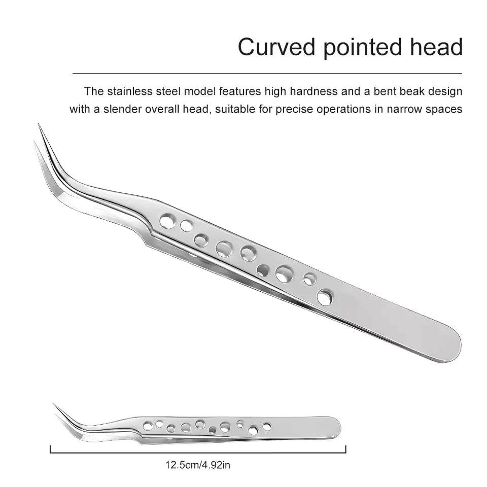 Industrial Tweezers Precision Anti-static Magnetic Soldering Stainless Steel Curved Tip Tweezers CPU IC Repair Clips Hand Tool