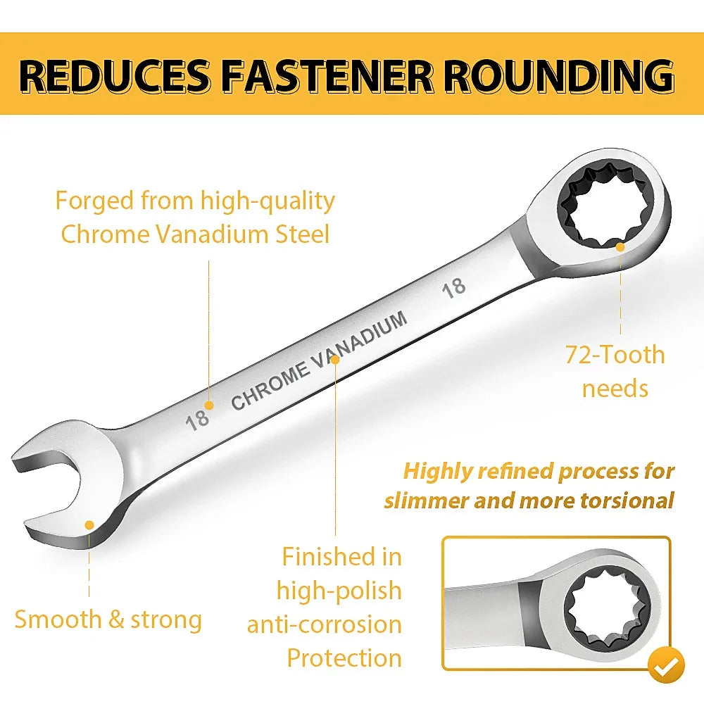 WEELEE Ratcheting Combination Wrench Set, Metric 6-19mm Auto Repair Key Wrenches,Spanner with Rolled Cloth Bags