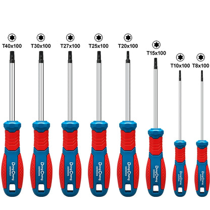 Torx Screwdriver Set T8 T10 T15 T20 T25 T27 T30 T40 CR-V Chrome Vanadium Magnetic Tip Anti Rust TPR Handle High Torque Star Tool