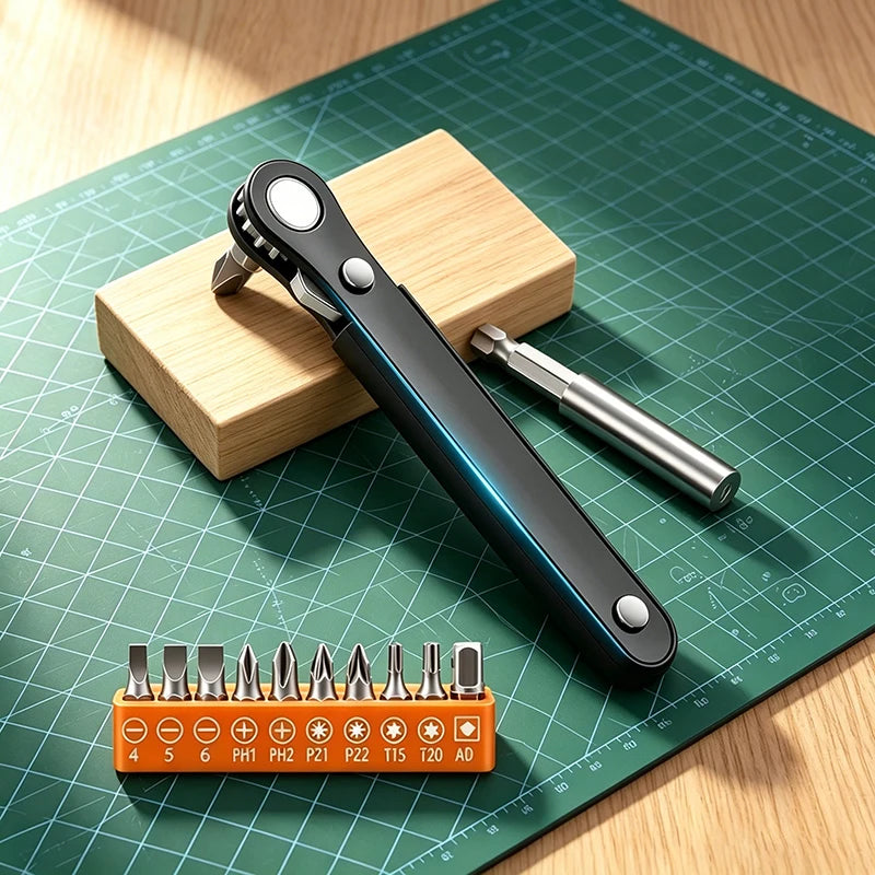 Right Angle Screwdriver Set Mini Ratcheting 90 Degree Offset Wrench Kit Pocket Tool for DIY Repair Low Profile Bit Socket