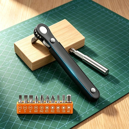 Right Angle Screwdriver Set Mini Ratcheting 90 Degree Offset Wrench Kit Pocket Tool for DIY Repair Low Profile Bit Socket