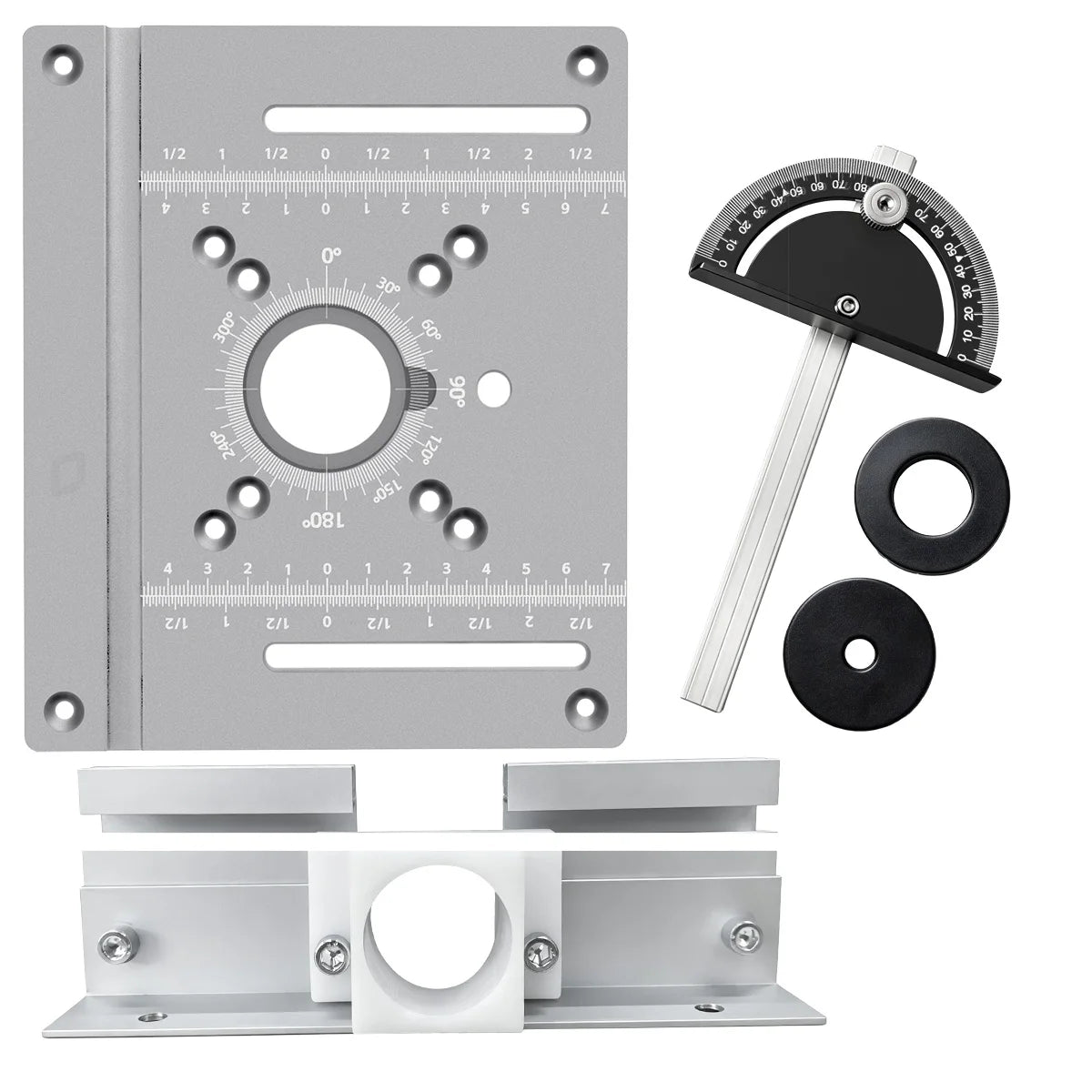 Router Insert Plate Full Kit Aluminum Router Table Base Miter Gauge Sliding Hardware Dual Scale Benchtop Wood Router Woodworking