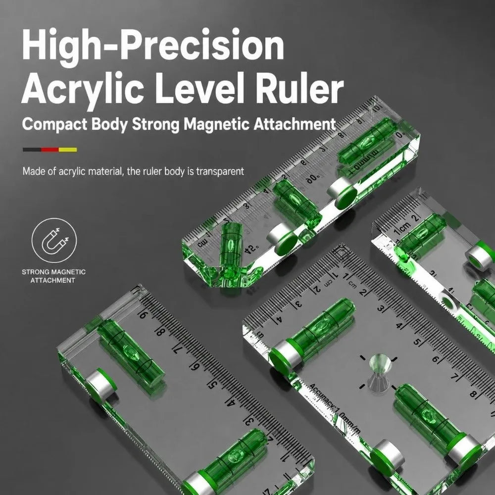 1PC Acrylic Mini Level Ruler Magnetic Horizontal Vertical Spirit Level High Precision Transparent Angle Measuring Tool