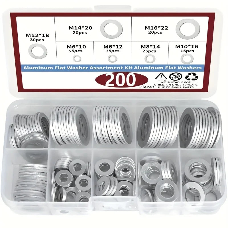 200-Piece Drain Plug Gasket Set, 7 Sizes Aluminum Crush Washer Combination Set, Automotive, Crush Washer Oil Drain Plug M6 M8 M10 M12 M14 M16