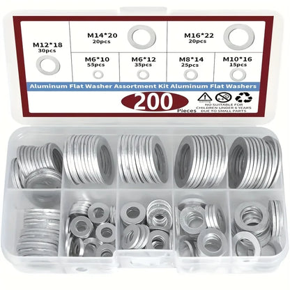 200-Piece Drain Plug Gasket Set, 7 Sizes Aluminum Crush Washer Combination Set, Automotive, Crush Washer Oil Drain Plug M6 M8 M10 M12 M14 M16
