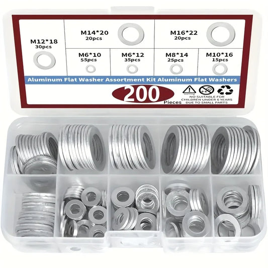 200-Piece Drain Plug Gasket Set, 7 Sizes Aluminum Crush Washer Combination Set, Automotive, Crush Washer Oil Drain Plug M6 M8 M10 M12 M14 M16