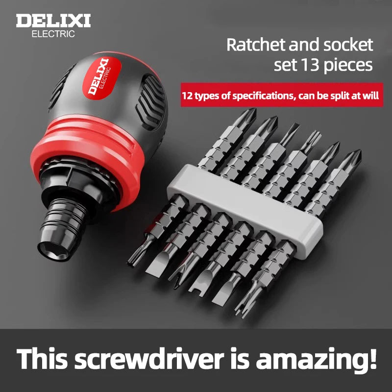 Screwdriver Set of 13 Pieces, Ratchet Set, Multi-functional Cross and Diagonal Use, Extendable, Mini , Household Manual Tool