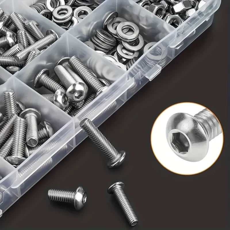 600pcs Stainless Steel Hardware Kit - M2,M3,M4,M5 Sizes with Button Head Screws,Bolts,Washers & Nuts